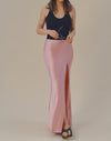 Oda獨家 絲滑緞面魚尾裙 粉紅香檳